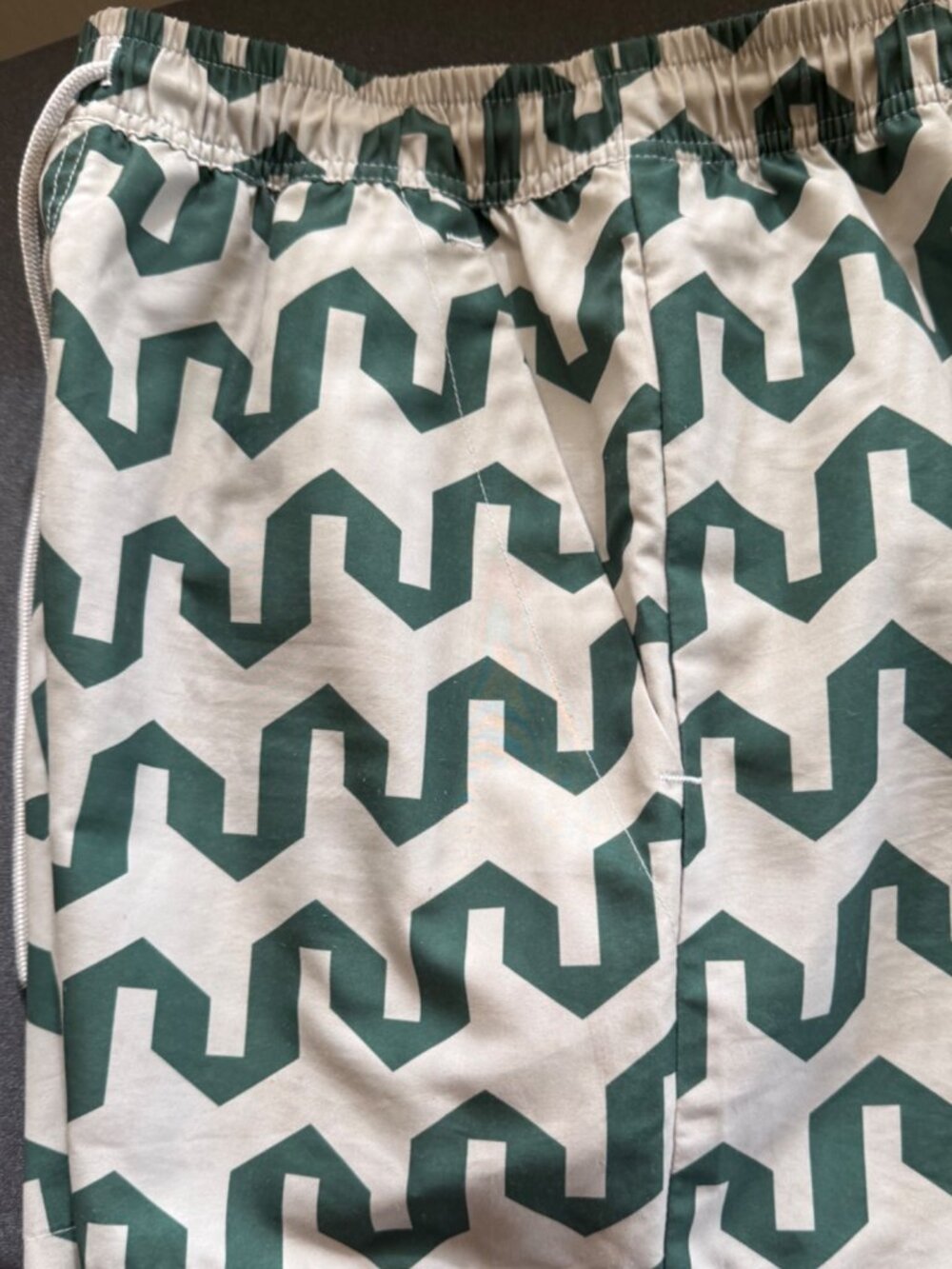 OAS Men’s M Green Beige Geometric Swim Shorts Trunks - Picture 7 of 9